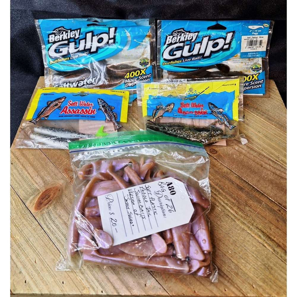 Berkley Gulp Saltwater Pogy Salt Water Assassin Sassy Shad Lure Lot 5 Packs